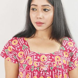 Pink Maxi Nighty Square Neck Short Sleeves with Pipien