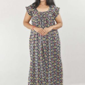 Blue Maxi Nighty Square Neck Short Sleeves with pleats