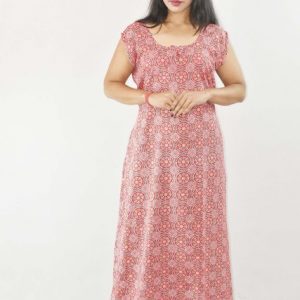BDROX Red Cotton Maxi Nighty Round Neck & Sleeveless