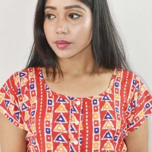 BDROX Red Cotton Maxi Nighty Round Neck & Short sleeve With Button
