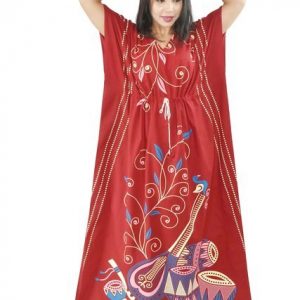 BDROX Daman Print Pure Cotton Maroon Kaftan