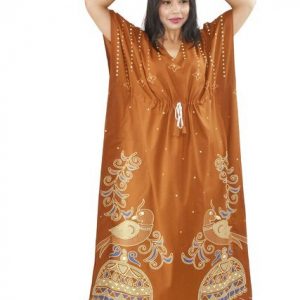 BDROX Daman Print Pure Cotton Brown Kaftan