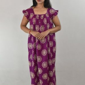 BDROX Purple Maxi Nighty Square Neck Short Sleeves with pleats