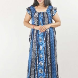Blue Maxi Nighty Square Neck Short Sleeves with pleats