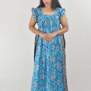 BDROX BlueMaxi Nighty Square Neck Short Sleeves with pleats
