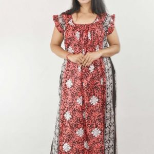 BDROX Peach Maxi Nighty Square Neck Short Sleeves with pleats