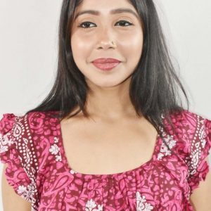 Pink Maxi Nighty Square Neck Short Sleeves with pleats