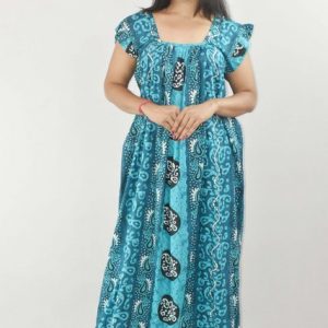 BDROX Blue Maxi Nighty Square Neck Short Sleeves with pleats