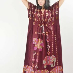 BDROX Pure Cotton Daman Print Maroon Kaftan