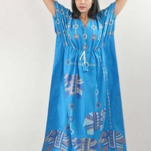 BDROX Pure Cotton Daman Print Light Blue Kaftan