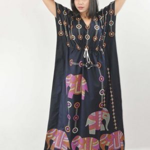 BDROX Pure Cotton Daman Print Dark Blue Kaftan