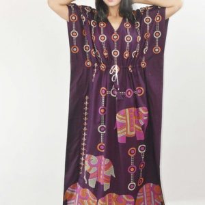 BDROX Pure Cotton Daman Print Dark Purple Kaftan
