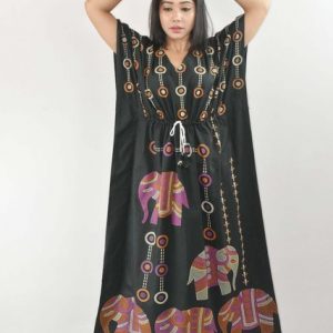 BDROX Pure Cotton Daman Print Black Kaftan