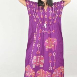 BDROX Pure Cotton Daman Print Purple Kaftan