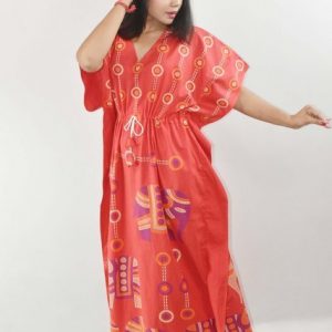 BDROX Pure Cotton Daman Print Red Kaftan
