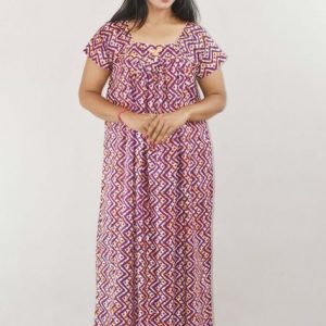 BDROX Purple Maxi Nighty Square Neck Short Sleeves with Pipien