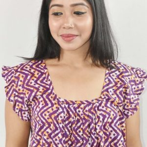 BDROX Purple Maxi Nighty Square Neck Short Sleeves with Pleats