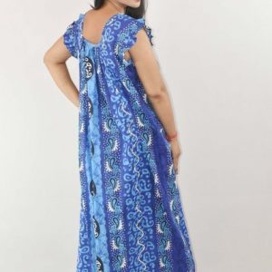 BDROX Blue Maxi Nighty Square Neck Short Sleeves with pleats