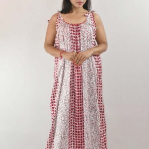 BDROX Pure Cotton Pink Ribbon Maxi Nighty