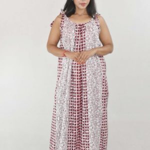 BDROX Pure Cotton Maroon Ribbon Maxi Nighty