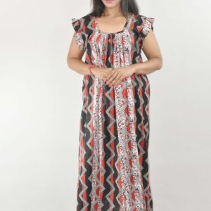 BDROX Red Maxi Nighty Square Neck Short Sleeves with pleats