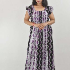 Purple Maxi Nighty Square Neck Short Sleeves with pleats