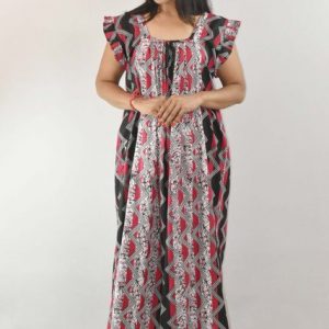Pink Maxi Nighty Square Neck Short Sleeves with pleats