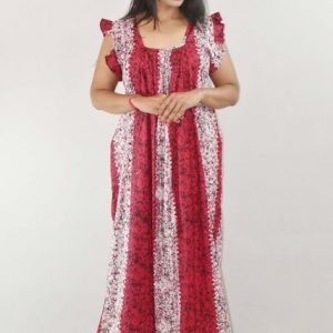 Pink Maxi Nighty Square Neck Short Sleeves with pleats