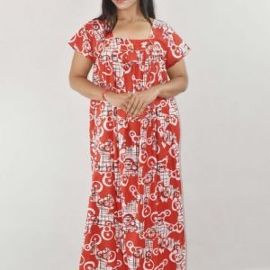 BDROX Red Maxi Nighty Square Neck Short Sleeves with Pipien