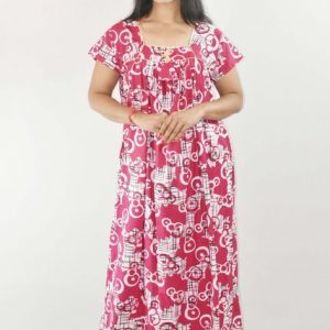 Pink Maxi Nighty Square Neck Short Sleeves with pleats