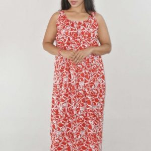 BDROX Red Pure Cotton Red Ribbon Maxi Nighty