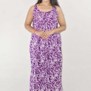 Purple Pure Cotton Red Ribbon Maxi Nighty