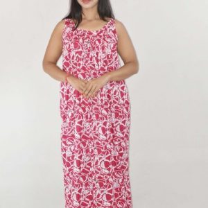 Pink Pure Cotton Red Ribbon Maxi Nighty