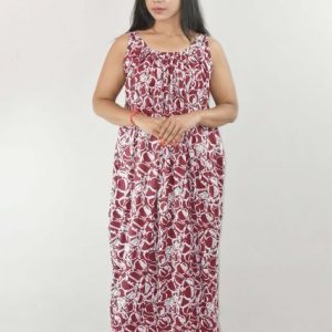 Maroon Pure Cotton Red Ribbon Maxi Nighty