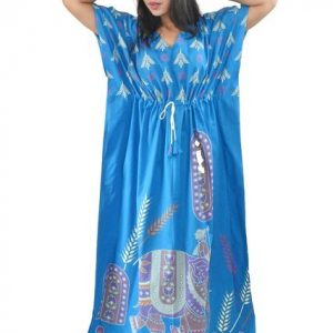 BDROX Pure Cotton Daman Print Sky Blue Kaftan