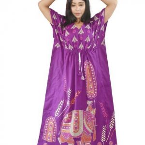 BDROX Pure Cotton Daman Print Purple Kaftan