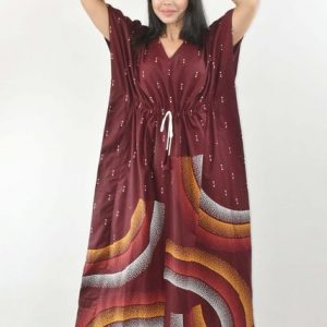 Maroon Pure Cotton Daman Print Kaftan