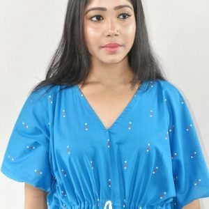 Sky Blue Pure Cotton Daman Print Kaftan