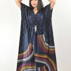 Navy Blue Pure Cotton Daman Print Kaftan