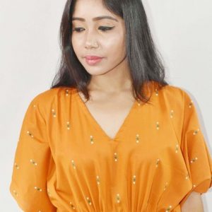 Orange Pure Cotton Daman Print Kaftan