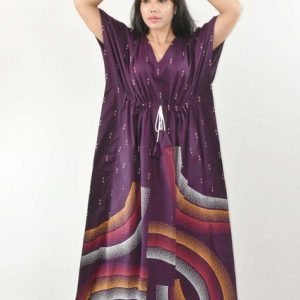 BDROX Pure Cotton Daman Print Dark Purple Kaftan