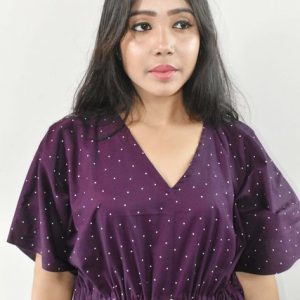 Dark Purple Pure Cotton Daman Print Kaftan