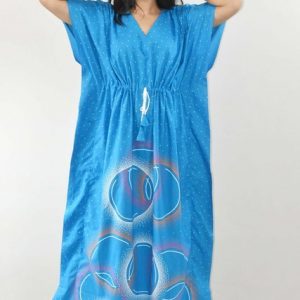 Sky Blue Pure Cotton Daman Print Kaftan