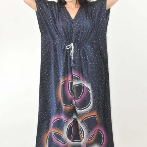 Navy Blue Pure Cotton Daman Print Kaftan