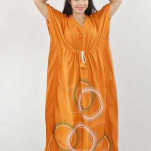 Orange Pure Cotton Daman Print Kaftan