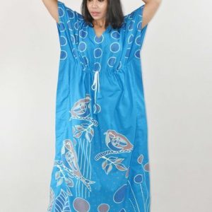 BDROX Pure Cotton Daman Print Sky Blue Kaftan