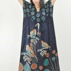 Navy Blue Pure Cotton Daman Print Kaftan