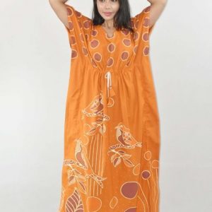 Orange Pure Cotton Daman Print Kaftan