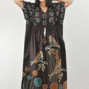 Black Pure Cotton Daman Print Kaftan