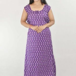 BDROX Purple Cotton Maxi Nighty Round Neck & Sleeveless